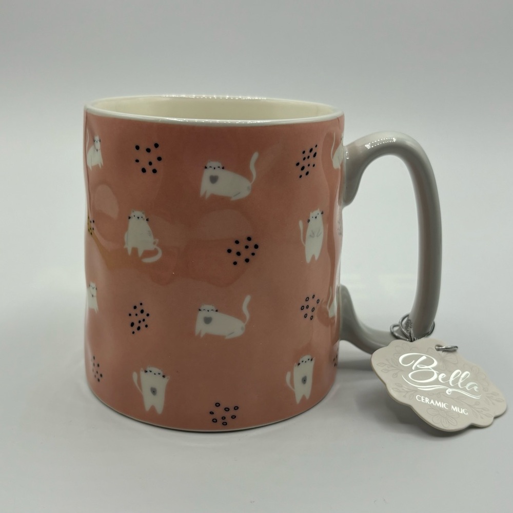 Bella Ceramic Mug Pink With White Cats